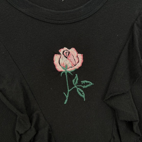 WILDFOX Shirt Womens XS Black Embroidered Tea Rose Lucienne Long Sleeve Crew Tee - Picture 6 of 13